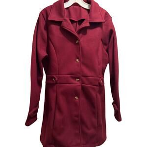 NEW Women's Single Breasted Coat Mid Length Notch Lapel Collar Wine Red